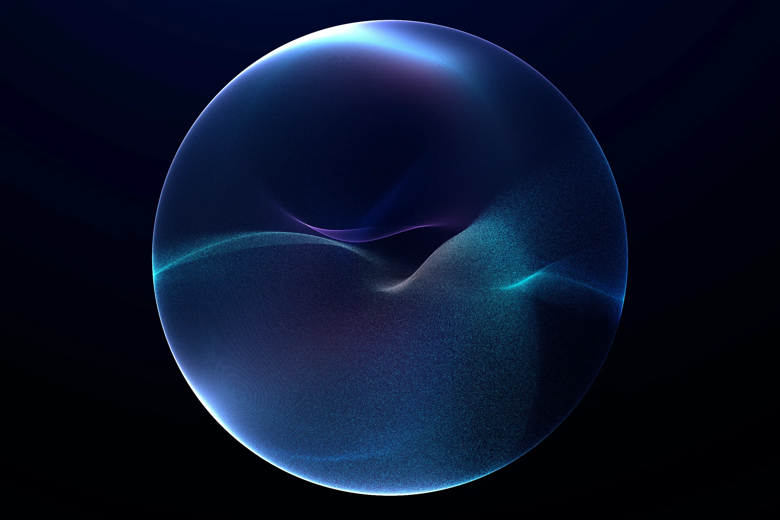 Abstract blue sphere with cyan and purple glow against a dark background, a futuristic digital art feel.